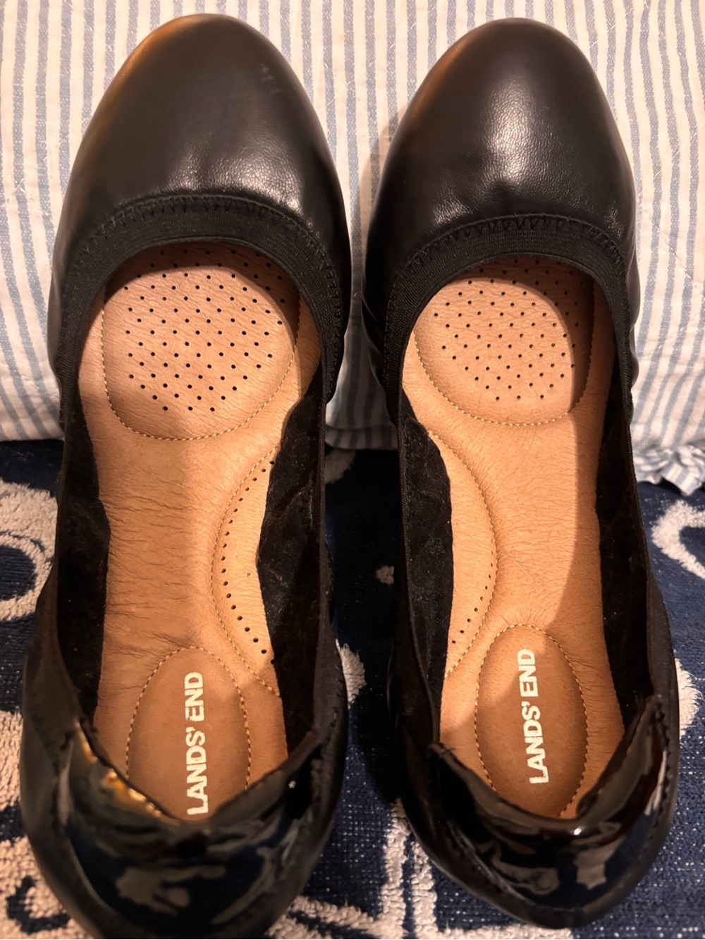 Lands' End Black Women's Leather Ballet Flats